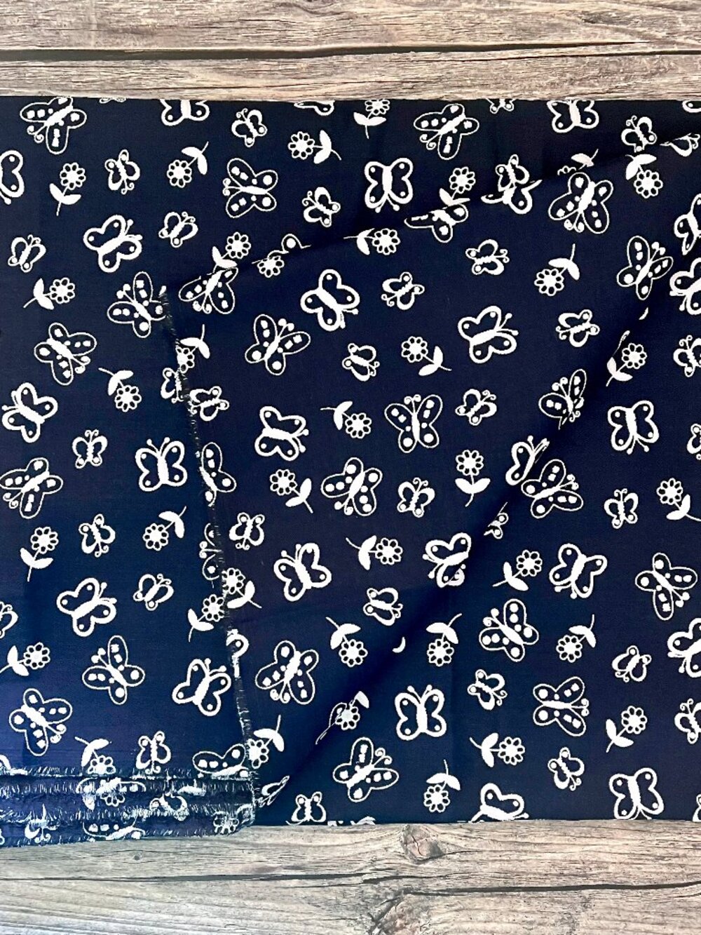 Navy Butterfly & Floral Heavy Canvas Fabric – 2 Yard Extra Large Remnant
